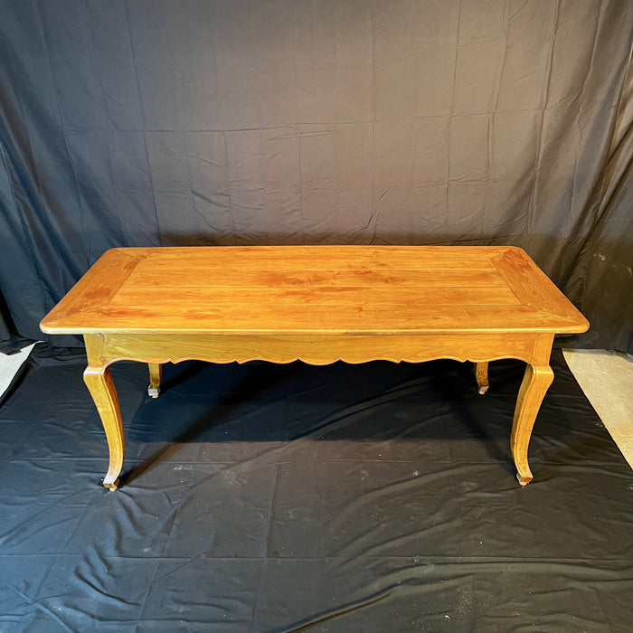 Antique French Farmhouse Dining Table with Scalloped Apron and Two Drawers