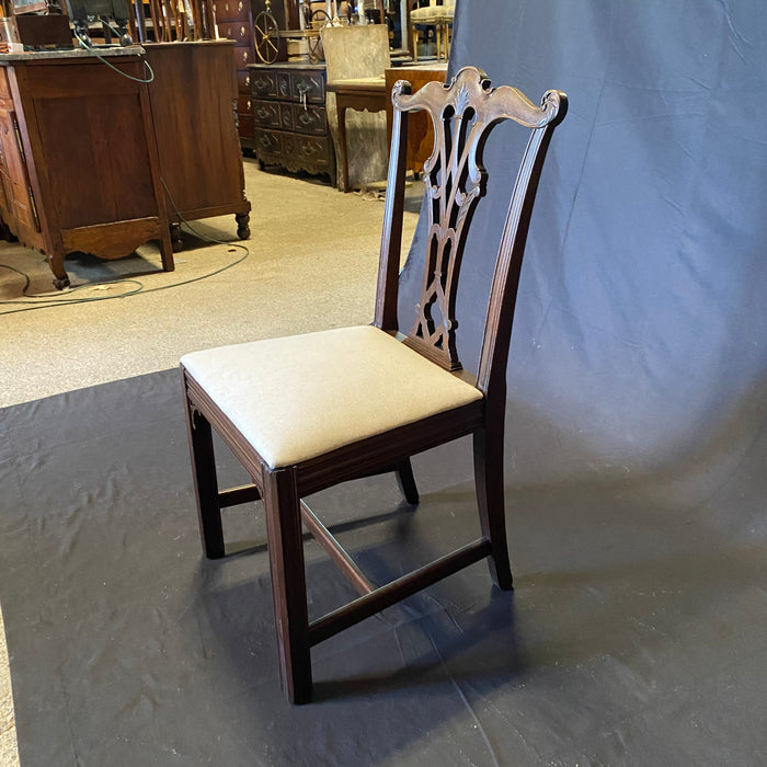 Set of 4 Mahogany Chippendale Dining Chairs or Side Chairs Newly Upholstered