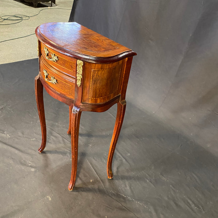 Pair of French Louis Xv Inlaid Marquetry Side Tables, Nightstands or Bed Side Tables with Ormolu Accents