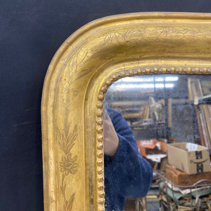French Gold Wall Mirror Louis Philippe Gold Leaf Giltwood 19th Century