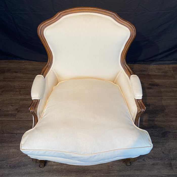 Pair of French Walnut Louis XV Armchairs or Bergere Chairs 19th Century