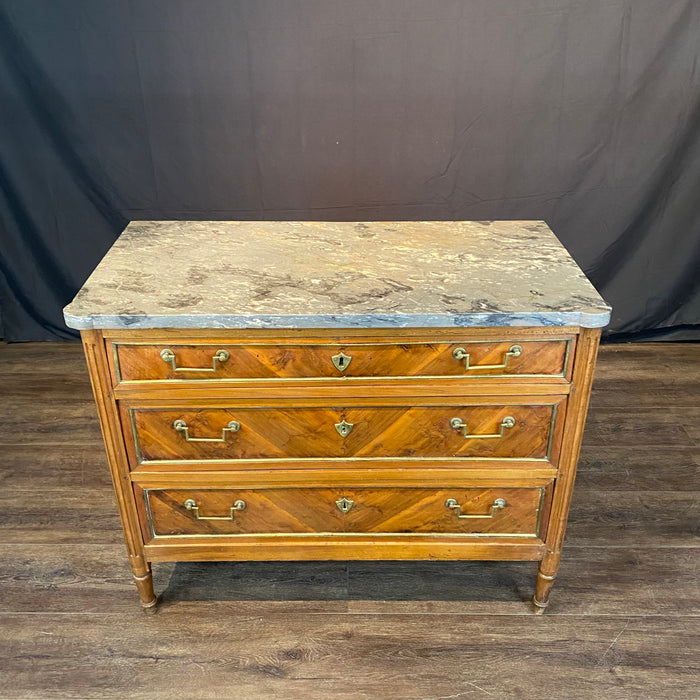 19th Century French Walnut Commode, Chest of Drawers, Dresser or Secrétaire Desk with Marble Top