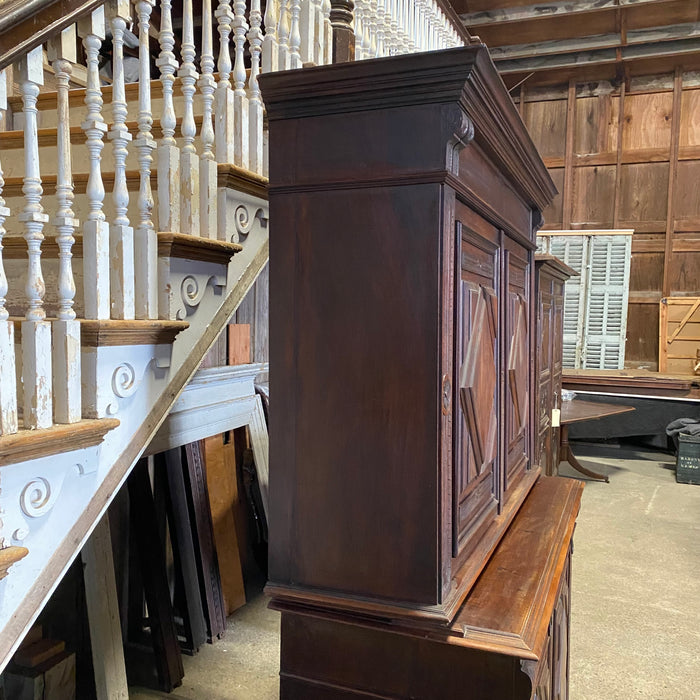 French Early 19th Century Solid Walnut Buffet a' Deux Corps Sideboard