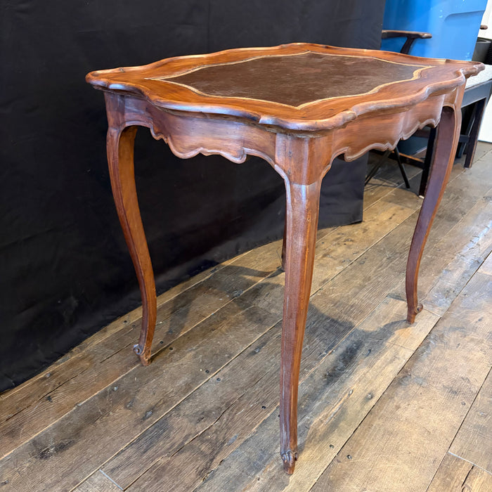 Antique French Louis XV Side Table or Desk with Inlaid Embossed Leather Top