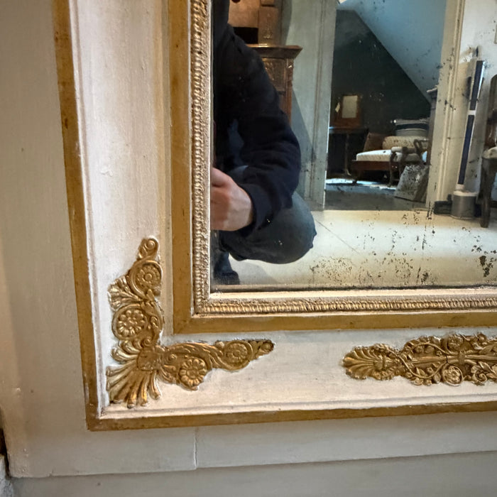 French Early 19th Century Louis XVI Period Trumeau Mirror with Pastoral Scene in Original Gold Gilt