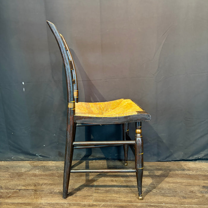 Early 19th Century American Painted Hitchcock-Style Side Chairs with Rush Seats and Gilt Stenciling