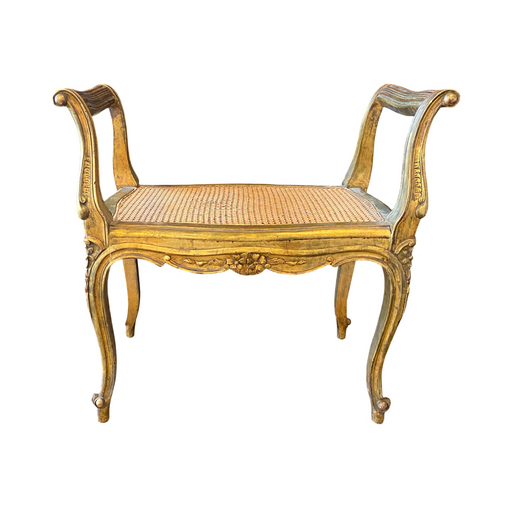 French 19th Century Bench or Vanity Seat or Boudoir Window Seat Louis XV Original Gold Gilt Paint