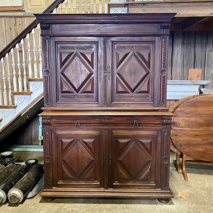 French Early 19th Century Solid Walnut Buffet a' Deux Corps Sideboard