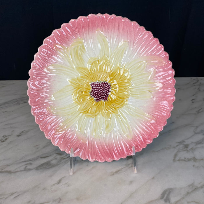 French Orchies Majolica Pink Daisy Floral Plate Circa 1890