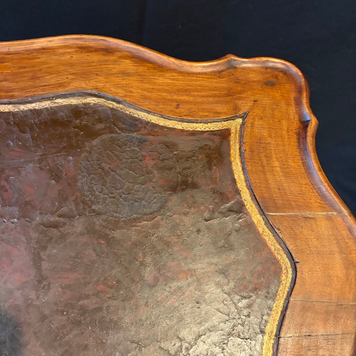 Antique French Louis XV Side Table or Desk with Inlaid Embossed Leather Top