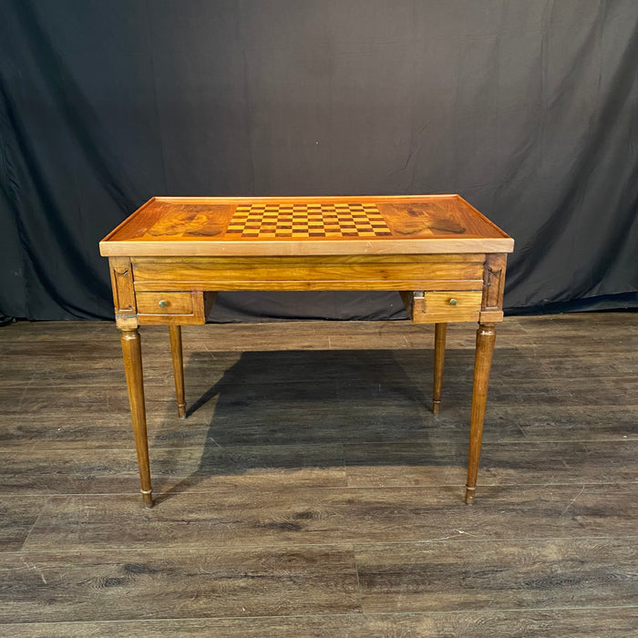 Antique French Inlaid Game Table with Reversible Chessboard Top and Inset Backgammon