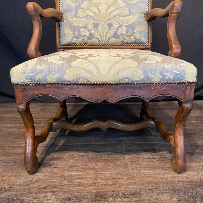 Antique French Pair Louis XIV Armchairs or Fauteuils with Os de Mouton Stretchers
