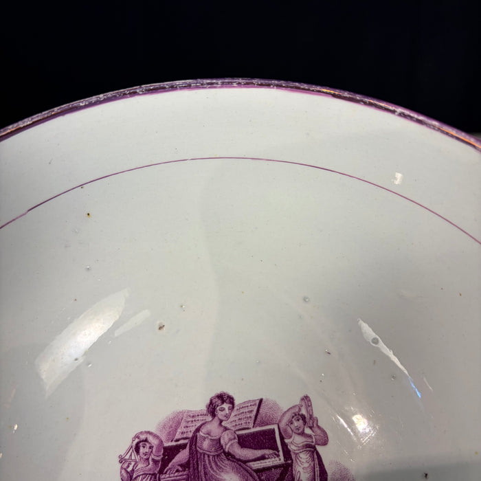18th Century Period English Pink Lustreware Transferware Bowl - Woman at Pianoforte