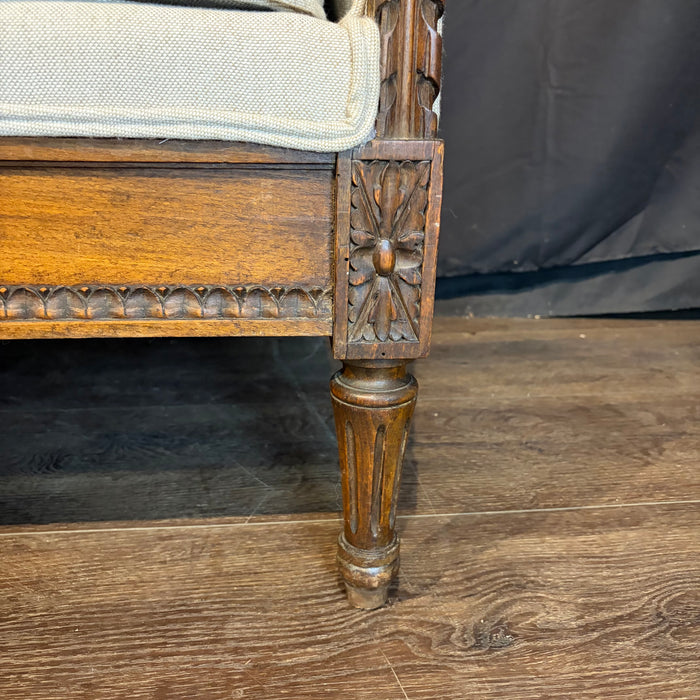 Antique French Louis XVI Carved Walnut Expandable Daybed, Settee and Guest Bed with Neutral Upholstery