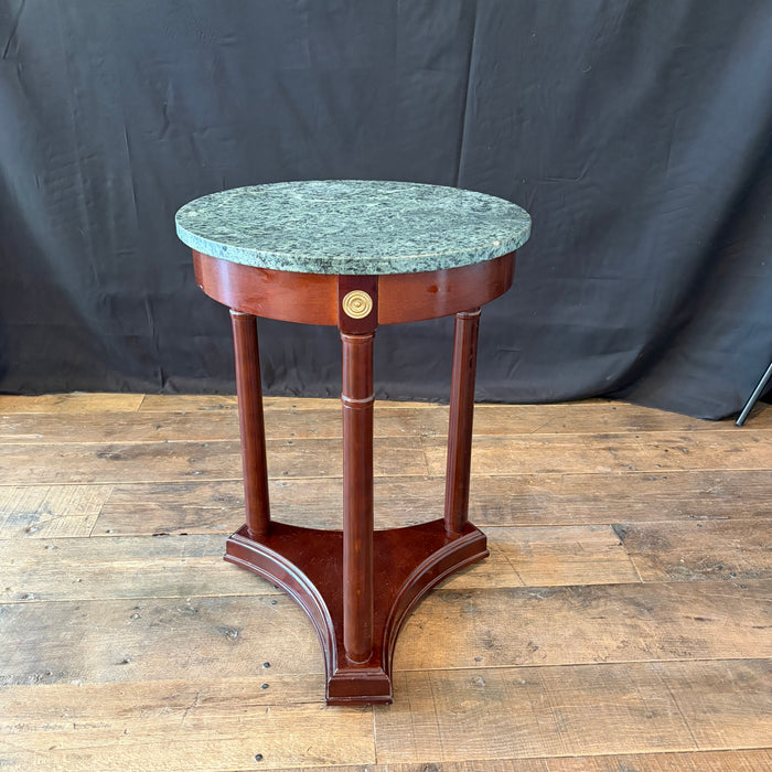 French Style Pair of Neoclassical Marble Top Round Side Tables