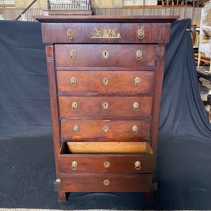 Early 19th Century French Neoclassical Empire Bronze Mounted Mahogany Semainier, Chest of Drawers or Tall Commode