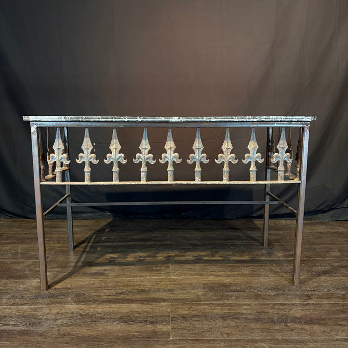 Antique French Wrought Iron Console Table with Marble Top | Balcony Railing Console Large
