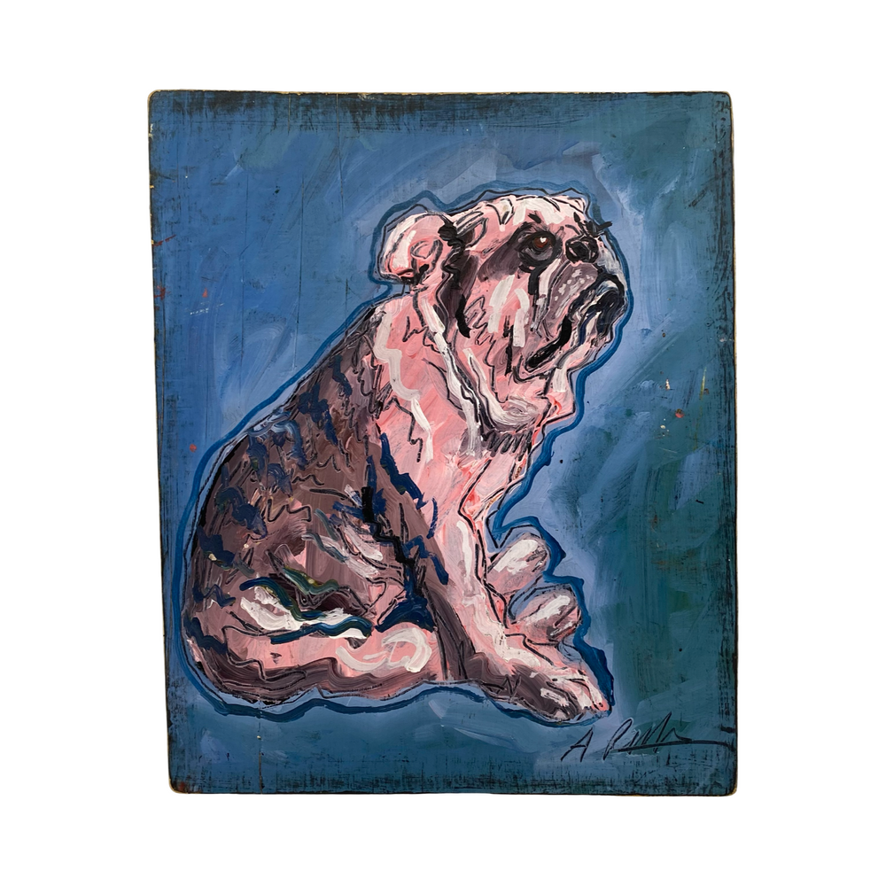 English Bulldog Pet Dog Portrait Original Oil British Signed