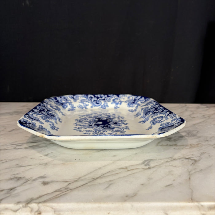 Circa 1840 English Ridgway Blue and White Transferware Platter, Granite China Scroll Pattern