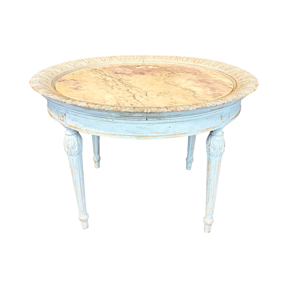 French Louis XVI Antique Painted Marble Top Coffee Table or Accent Table
