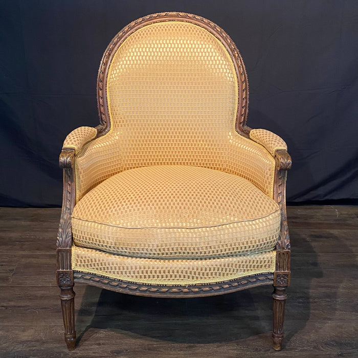 Fine Carved French Louis XVI Armchair or Bergere Chair with Exquisite Carving