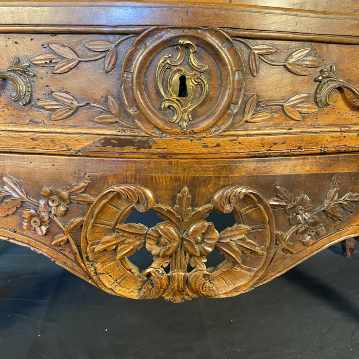 French Period Louis XV Marble Top Commode or Chest of Drawers or Dresser with Exquisite Carving