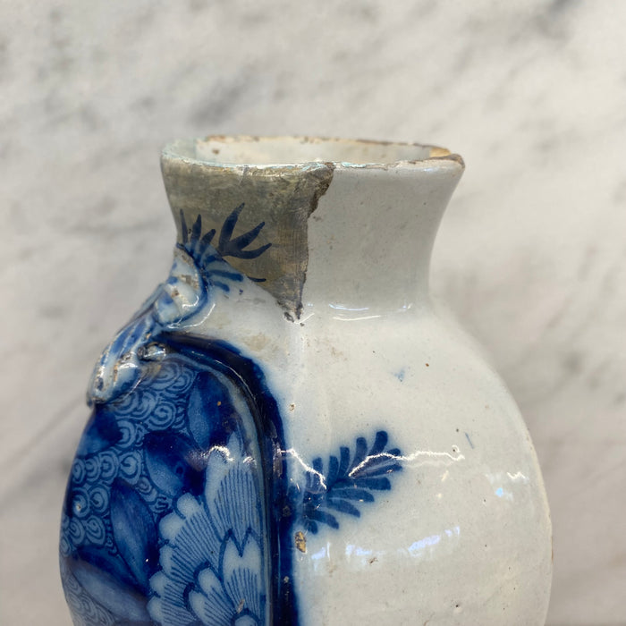 Early Antique Dutch Delft Blue and White Floral Vase, Netherlands