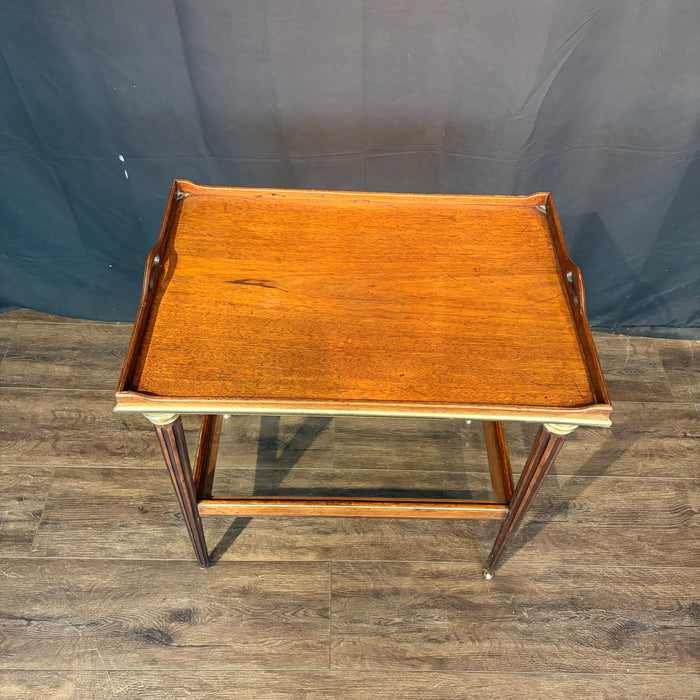 Antique French Bar Cart or Drinks Trolley with Pull-Out Leaves, Glass Shelf and Fluted Legs