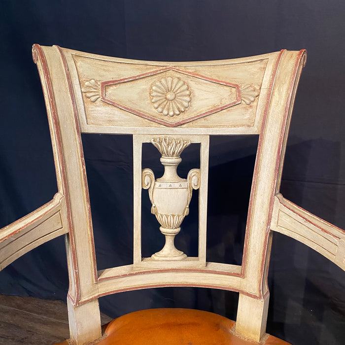 Spectacular Pair of French Neoclassical Figural Leather Armchairs or Fauteuils with Original Paint