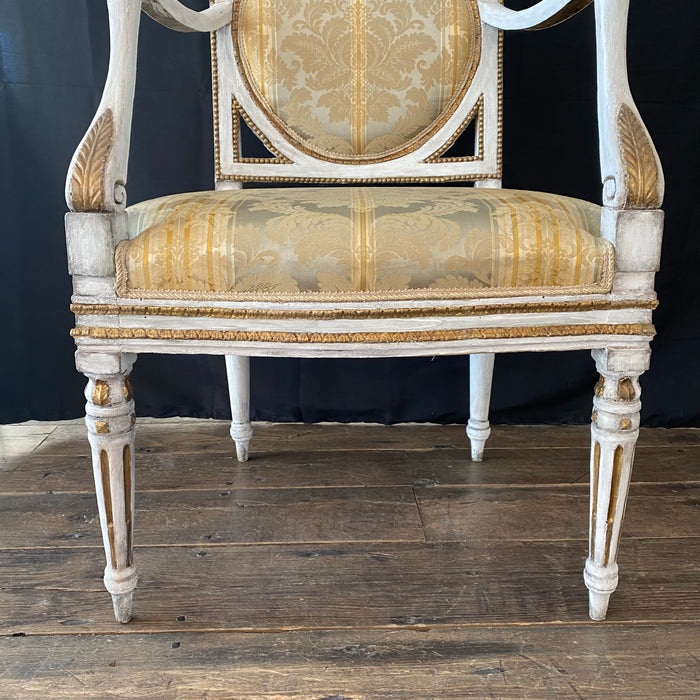 Italian 18th Century Neoclassical Pair of Arm Chairs or Fauteuils Louis XVI Style - Museum Quality