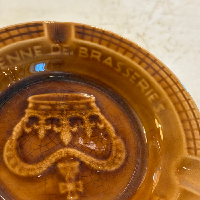 French Sarreguemines Advertising Ashtray Dish for French Brewery Champigneulles: Brown