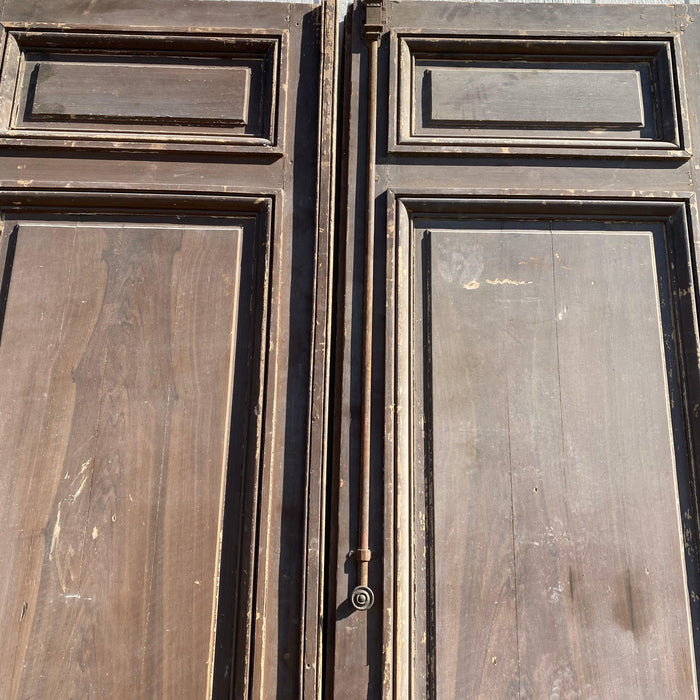 Magnificent Tall 9.5 Feet High French Faux Painted Carved Paneled Double Doors with Original Hardware