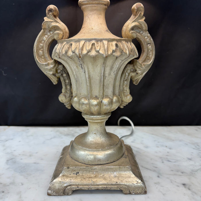Antique Silver Urn Table Lamp with Elaborate Foliate Carving and Scrolled Handles (2 available)