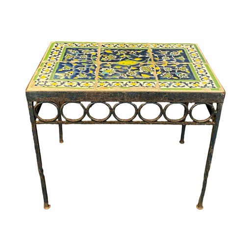 18th Century Tile Top Side, Accent or Coffee Table with Later Wrought Iron Base