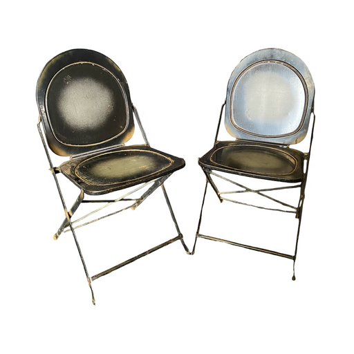 Pair Art Deco style Industrial Metal Cafe Table or Bistro Table Chairs or Folding Chairs