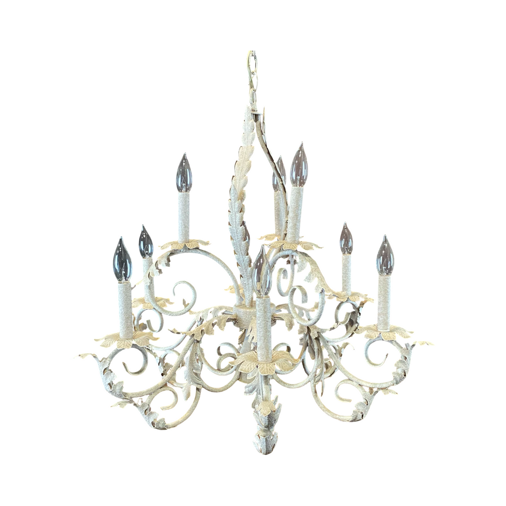 Vintage Country French Style Eight-Armed Chandelier with Acanthus Leaf Decor