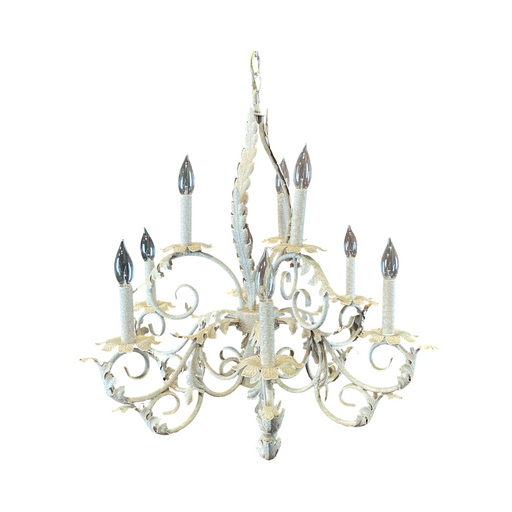 Vintage Country French Style Eight-Armed Chandelier with Acanthus Leaf Decor