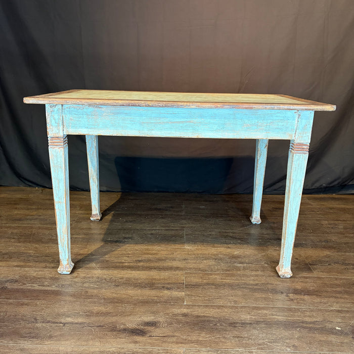 Antique French Provincial Painted Table or Desk with Drawer, Pale Blue Patina