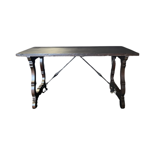 Antique Italian Ebony Dining Table, Console Table or Writing Desk with Iron Stretchers