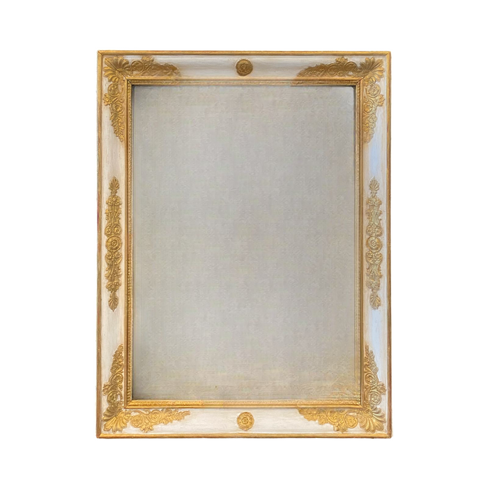 French 19th Century Empire Rectangular Mirror White and Gold with Original Mercury Glass