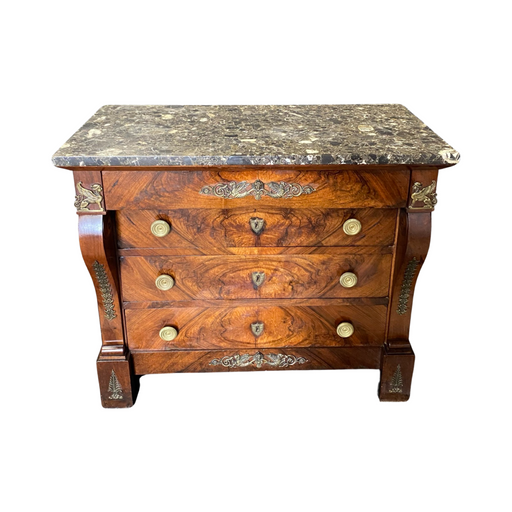French 19th Century Petite Empire Neoclassical Mahogany Commode with Original Marble Top