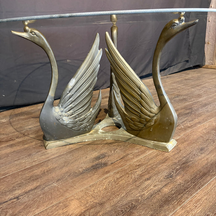 Hollywood Regency Coffee Table or Cocktail Table with Swan Base and Glass Top