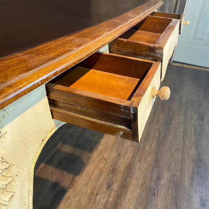 French Provincial Louis XV Style Paint Decorated Writing Desk or Writing Table