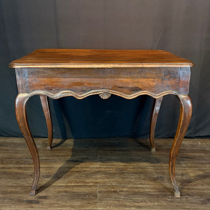 19th Century French Louis XV Walnut Side Table or Writing Desk with Large Drawer, Cabriole Legs and Hoof Feet