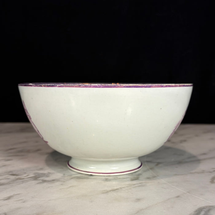 18th Century Period English Pink Lustreware Transferware Bowl - Woman at Pianoforte