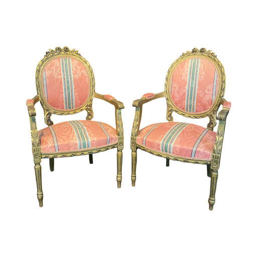 Pair of French Louis XVI Style Giltwood Armchairs, Fauteuils or Salon Chairs