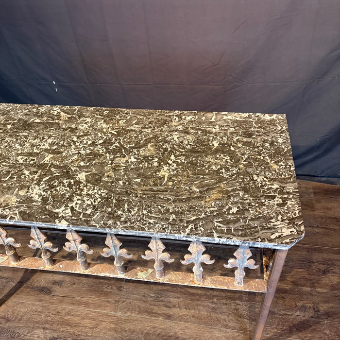 Antique French Wrought Iron Console Table with Marble Top | Balcony Railing Console Large