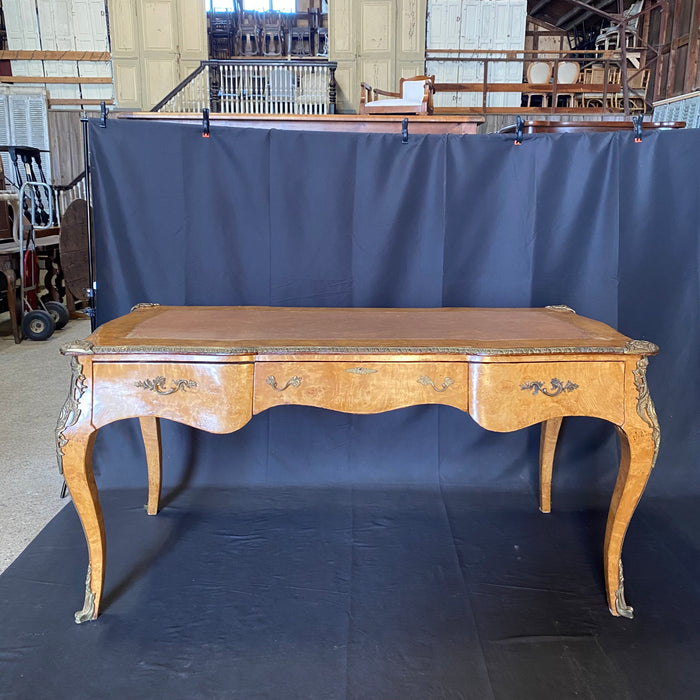 Elegant French Louis XV Style Burled Walnut Writing Desk or Bureau Plat