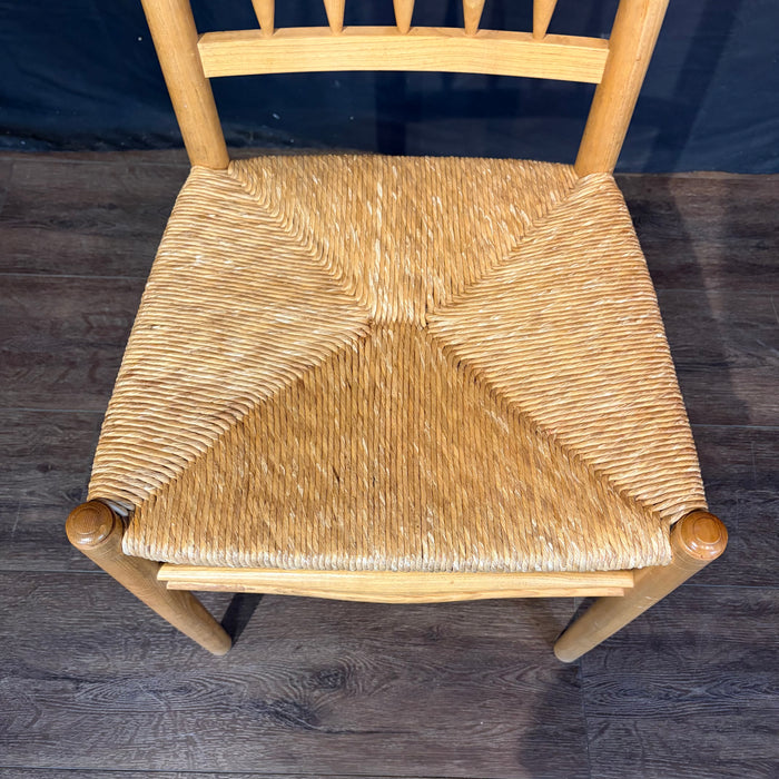 Set of Four Swedish Gustavian Style Country Spindle Back Dining Chairs with Rush Seats