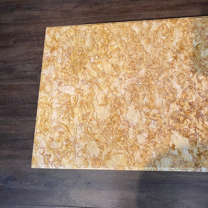 French Louis XVI Style Coffee Table with Marble Top and Geometric Lattice Motif Carving